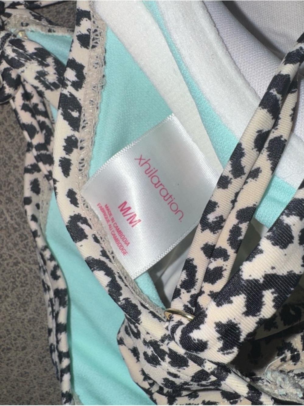 Xhilaration Black and Cream Leopard Print Bikini with Mint Lining - Picture 3 of 3